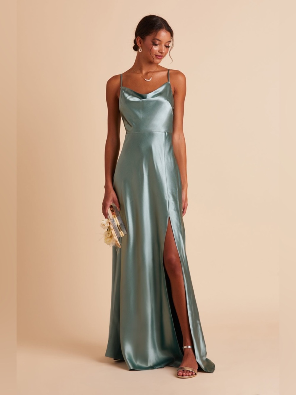 BIRDY GREY Lisa Dress In Shiny Satin Sea Glass - Picture 5 of 9